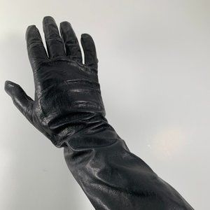 VINTAGE ELBOW LENGTH BLACK LEATHER GLOVES 14"